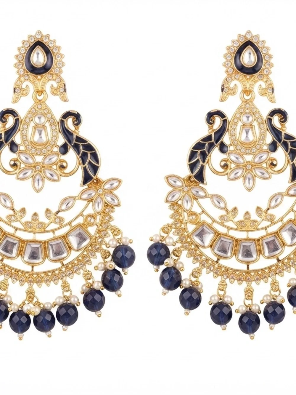 Elegant Gold and Blue Statement Earrings - Women Jewelry